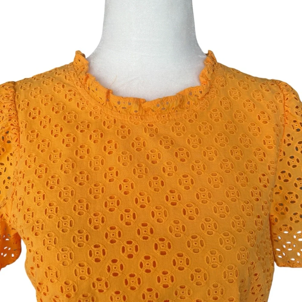 J. Crew Saffron Yellow Eyelet Puff-Sleeve Blouse XS